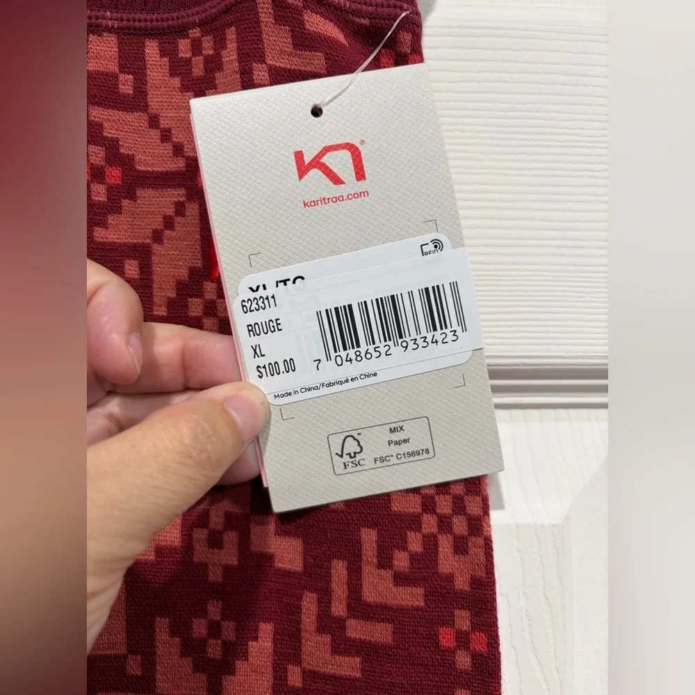 Kari Traa Women's XL Edith 220g Wool Pants Red Pattern NWT Base Layer High Waist - Picture 5 of 8